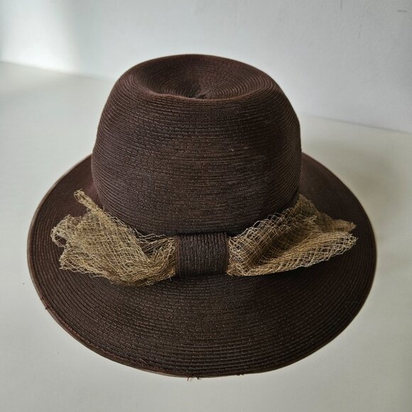 VTG Frank Olive for Neiman Marcus Hat Women's Sz Small Sheer Brown Blow - Picture 3 of 6